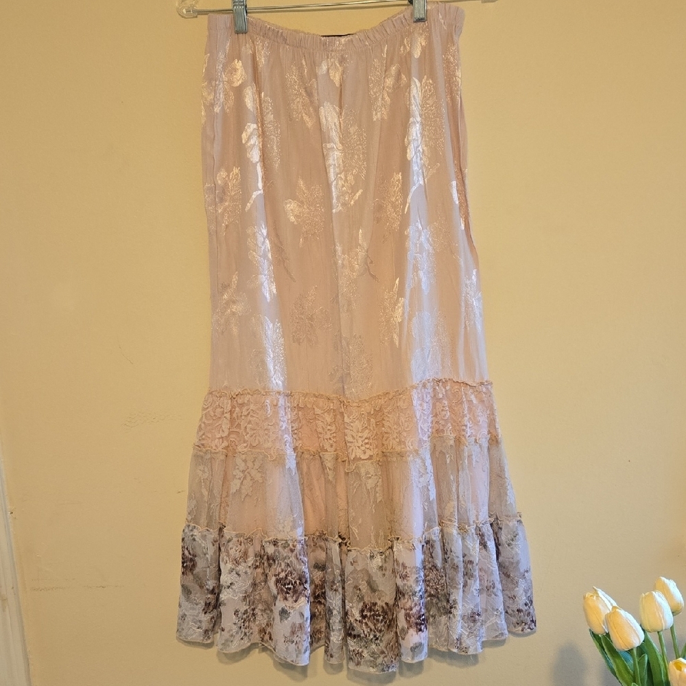 Violet Kay Blush Pink A-Line Lace Tiered Skirt